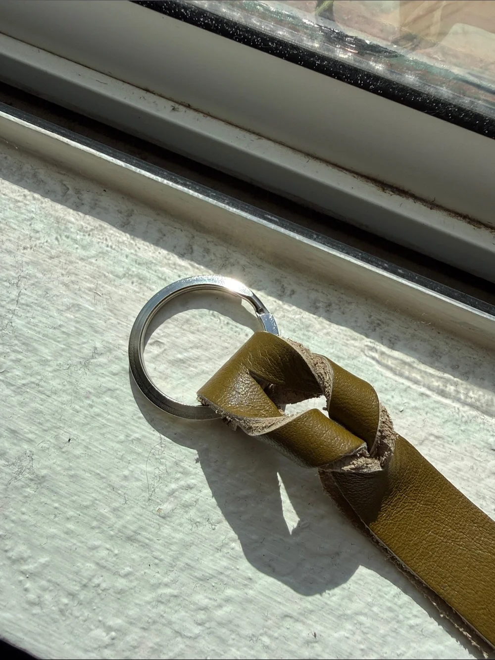Olive Green Leather Knot Keyring